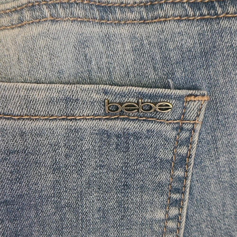 bebe Light Blue Straight Leg Jeans with Pearl Details - Picture 7 of 9